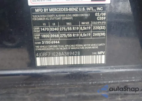 2008 Mercedes-Benz Gl 450 4Matic from USA, damaged, VIN 4JGBF71E28A389428